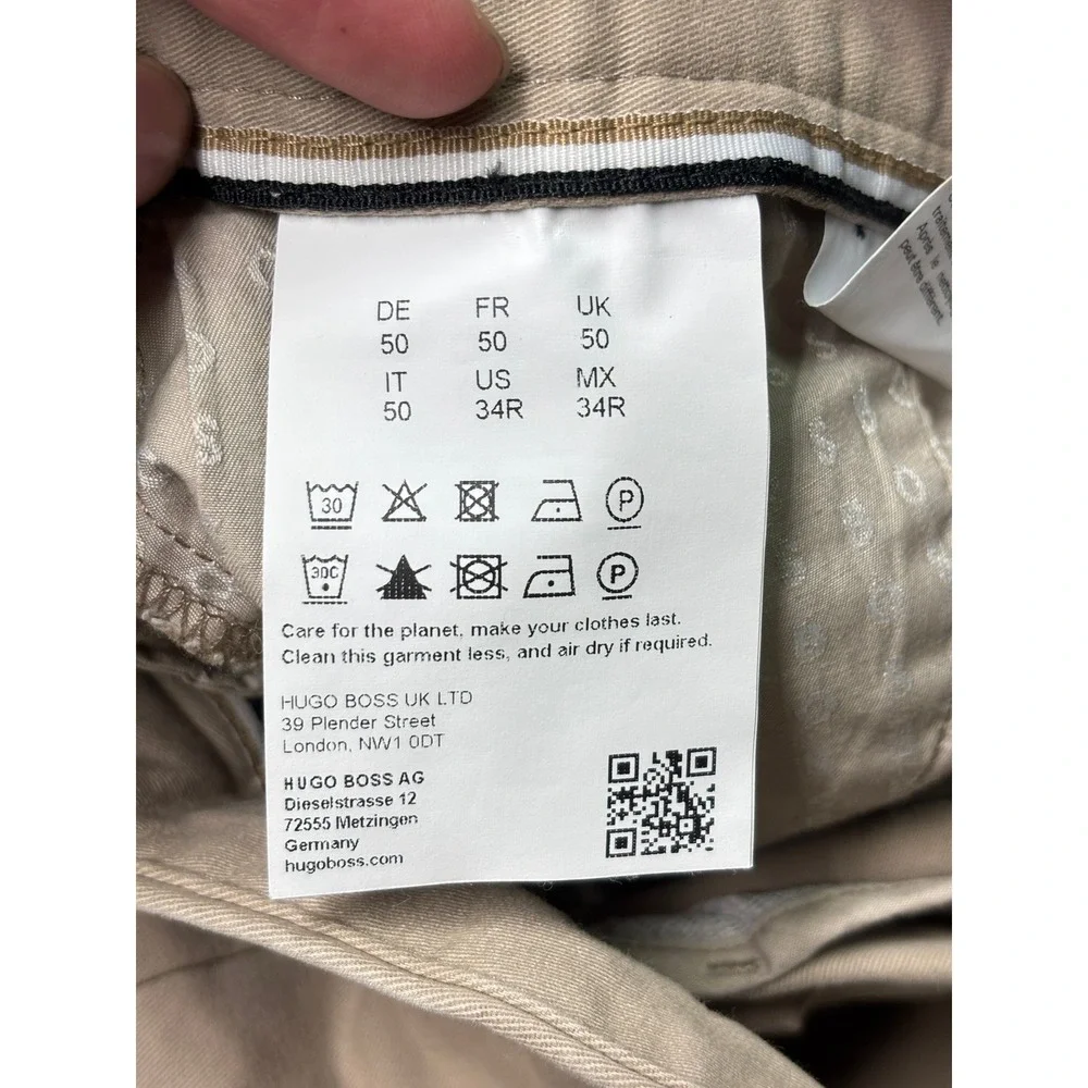 Hugo Boss Kaito Slim Fit Chinos Beige Stretch Cotton Trousers Mens 34R L32